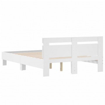 Cadru de pat cu tăblie, alb, 135x190 cm, lemn prelucrat - Img 6