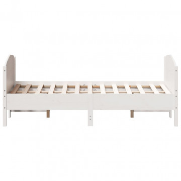 Cadru de pat cu tăblie, alb, 160x200 cm, lemn masiv de pin - Img 8