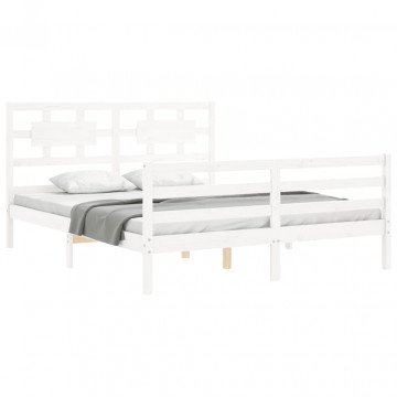 Cadru de pat cu tăblie, alb, 160x200 cm, lemn masiv - Img 4