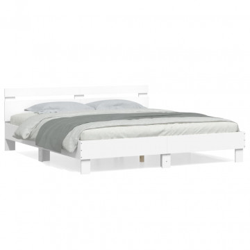Cadru de pat cu tăblie, alb, 180x200 cm, lemn prelucrat - Img 1