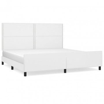 Cadru de pat cu tăblie, alb, 200x200 cm, piele ecologică - Img 2