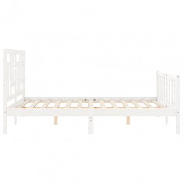 Cadru de pat cu tăblie, alb, king size, lemn masiv - Img 6
