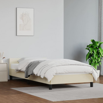 Cadru de pat cu tăblie, crem, 90x200 cm, piele ecologică - Img 1