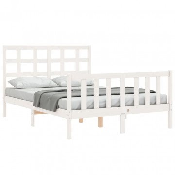 Cadru de pat cu tăblie, dublu, alb, lemn masiv - Img 3