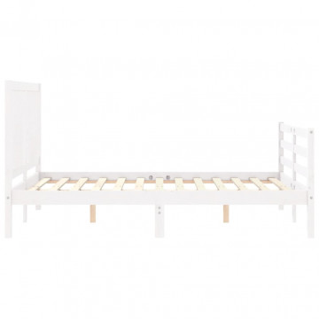 Cadru de pat cu tăblie, dublu, alb, lemn masiv - Img 6
