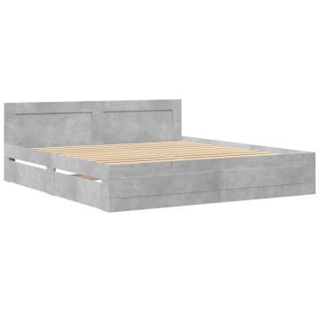 Cadru de pat cu tăblie gri beton 180x200 cm lemn prelucrat - Img 3