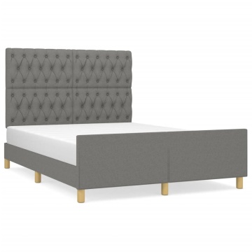 Cadru de pat cu tăblie, gri închis, 140x190 cm, textil - Img 2