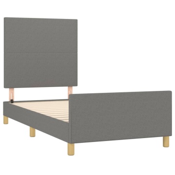 Cadru de pat cu tăblie, gri închis, 90x190 cm, textil - Img 4