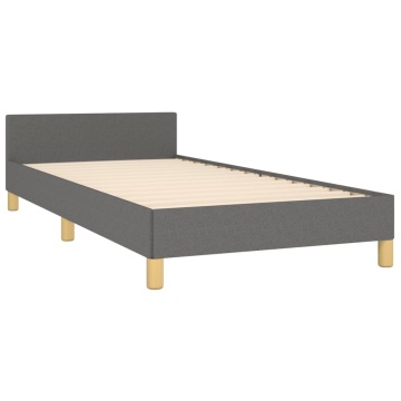 Cadru de pat cu tăblie, gri închis, 90x190 cm, textil - Img 4