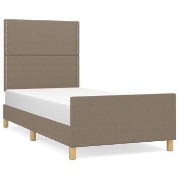 Cadru de pat cu tăblie, gri taupe, 90x200 cm, textil - Img 2