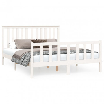 Cadru de pat cu tăblie King Size, alb, 150x200 cm, lemn pin - Img 2