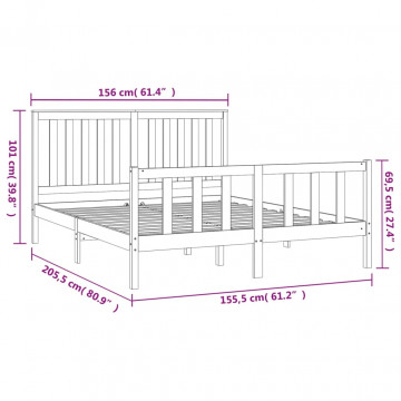 Cadru de pat cu tăblie King Size, alb, 150x200 cm, lemn pin - Img 5