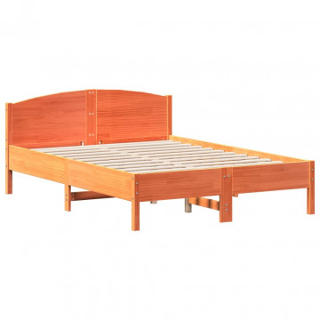 Cadru de pat cu tăblie, maro ceruit, 135x190 cm, lemn masiv pin - Img 2