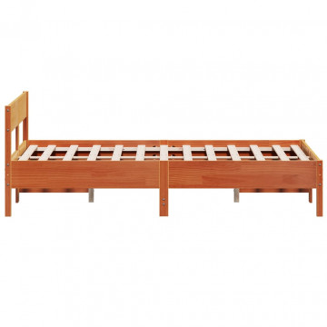 Cadru de pat cu tăblie, maro ceruit, 140x190 cm, lemn masiv pin - Img 8