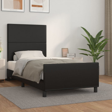 Cadru de pat cu tăblie, negru, 100x200 cm, piele ecologică - Img 1