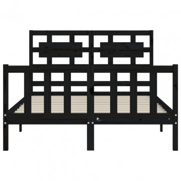 Cadru de pat cu tăblie, negru, 140x190 cm, lemn masiv - Img 5