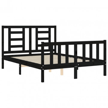 Cadru de pat cu tăblie, negru, 140x190 cm, lemn masiv - Img 8