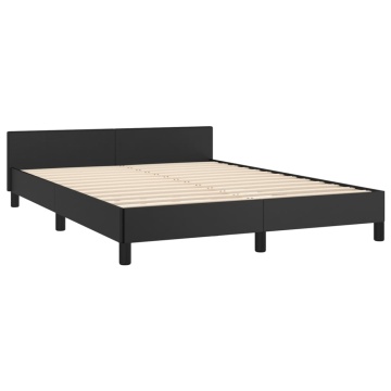 Cadru de pat cu tăblie, negru, 140x190 cm, piele ecologică - Img 4