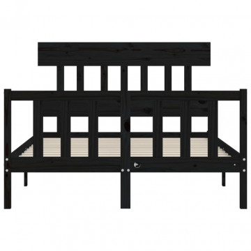 Cadru de pat cu tăblie, negru, 140x200 cm, lemn masiv - Img 5