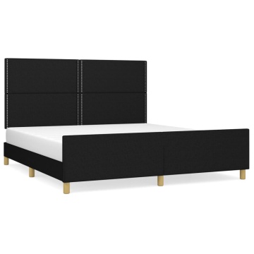 Cadru de pat cu tăblie, negru, 180x200 cm, textil - Img 2