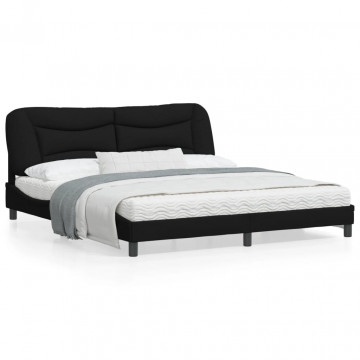 Cadru de pat cu tăblie, negru, 180x200 cm, textil - Img 1