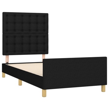 Cadru de pat cu tăblie, negru, 90x190 cm, textil - Img 4