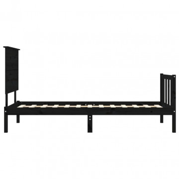 Cadru de pat cu tăblie, negru, 90x200 cm, lemn masiv - Img 6
