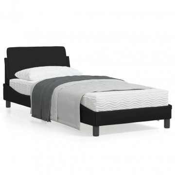 Cadru de pat cu tăblie, negru, 90x200 cm, piele ecologică - Img 1