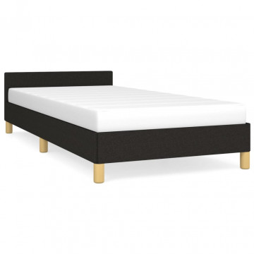Cadru de pat cu tăblie, negru, 90x200 cm, textil - Img 2