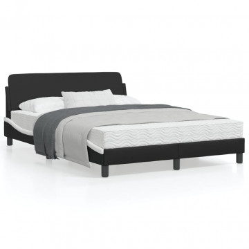 Cadru de pat cu tăblie, negru/alb, 140x200 cm, piele ecologică - Img 1