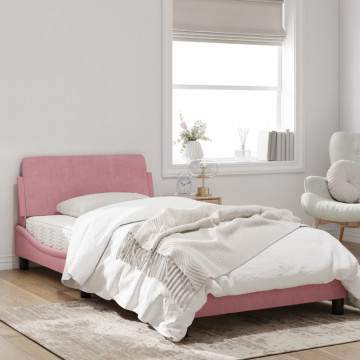 Cadru de pat cu tăblie, roz, 100x200 cm, catifea - Img 3