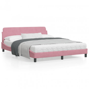 Cadru de pat cu tăblie, roz, 160x200 cm, catifea - Img 1