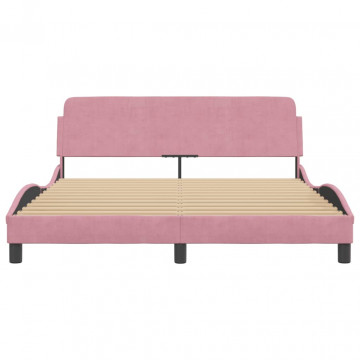 Cadru de pat cu tăblie, roz, 160x200 cm, catifea - Img 4