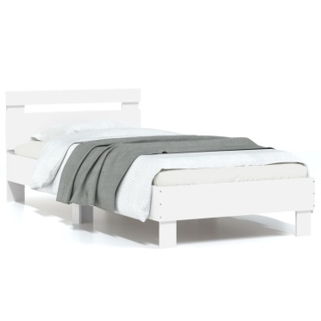 Cadru de pat cu tăblie și lumini LED, alb, 75x190 cm - Img 1