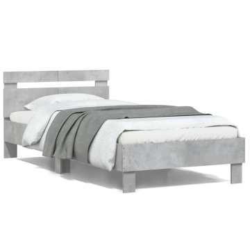 Cadru de pat cu tăblie și lumini LED, gri beton, 100x200 cm - Img 1