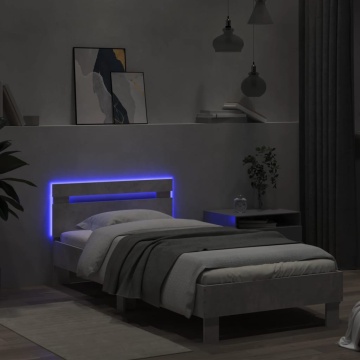 Cadru de pat cu tăblie și lumini LED, gri beton, 90x200 cm - Img 4