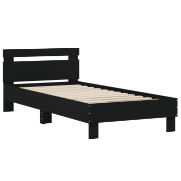 Cadru de pat cu tăblie și lumini LED, negru, 75x190 cm - Img 5