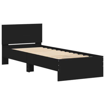 Cadru de pat cu tăblie și lumini LED, negru, 75x190 cm - Img 3