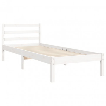 Cadru de pat cu tăblie single mic, alb, lemn masiv - Img 7