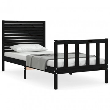 Cadru de pat cu tăblie Small Single, negru, lemn masiv - Img 2