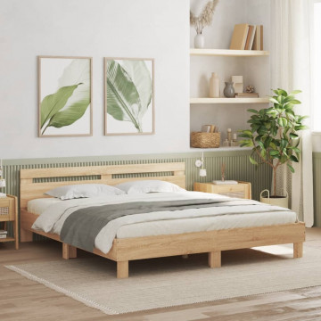 Cadru de pat cu tăblie stejar sonoma 180x200 cm lemn prelucrat - Img 3