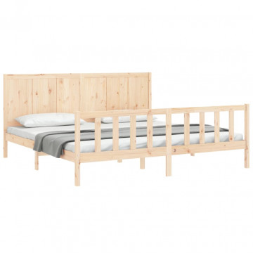 Cadru de pat cu tăblie Super King Size, lemn masiv - Img 3
