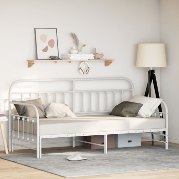 Cadru de pat Daybed cu trundă Alb 90x190 cm Oțel - Img 1