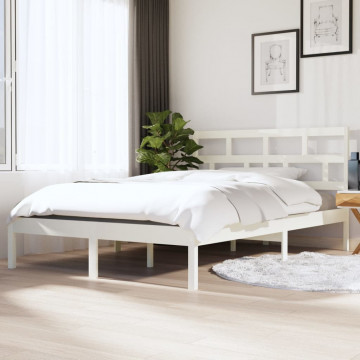 Cadru de pat dublu 4FT6, alb, 135x190 cm, lemn masiv - Img 1