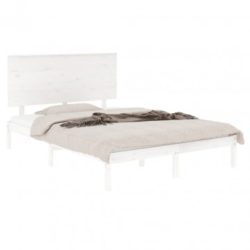 Cadru de pat dublu, alb, 135x190 cm, lemn masiv - Img 3