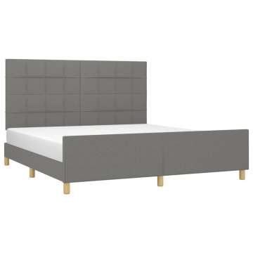 Cadru de pat fără saltea, gri închis, 160x200 cm, textil - Img 3
