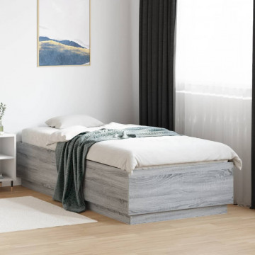 Cadru de pat, gri sonoma, 90x200 cm, lemn prelucrat - Img 3