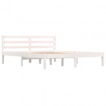 Cadru de pat King Size 5FT, alb, 150x200 cm, lemn masiv de pin - Img 2