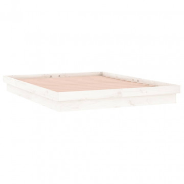 Cadru de pat LED Super King Size, alb, 180x200 cm, lemn masiv - Img 3