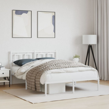 Cadru de pat metalic cu tăblie, alb, 140x190 cm - Img 3